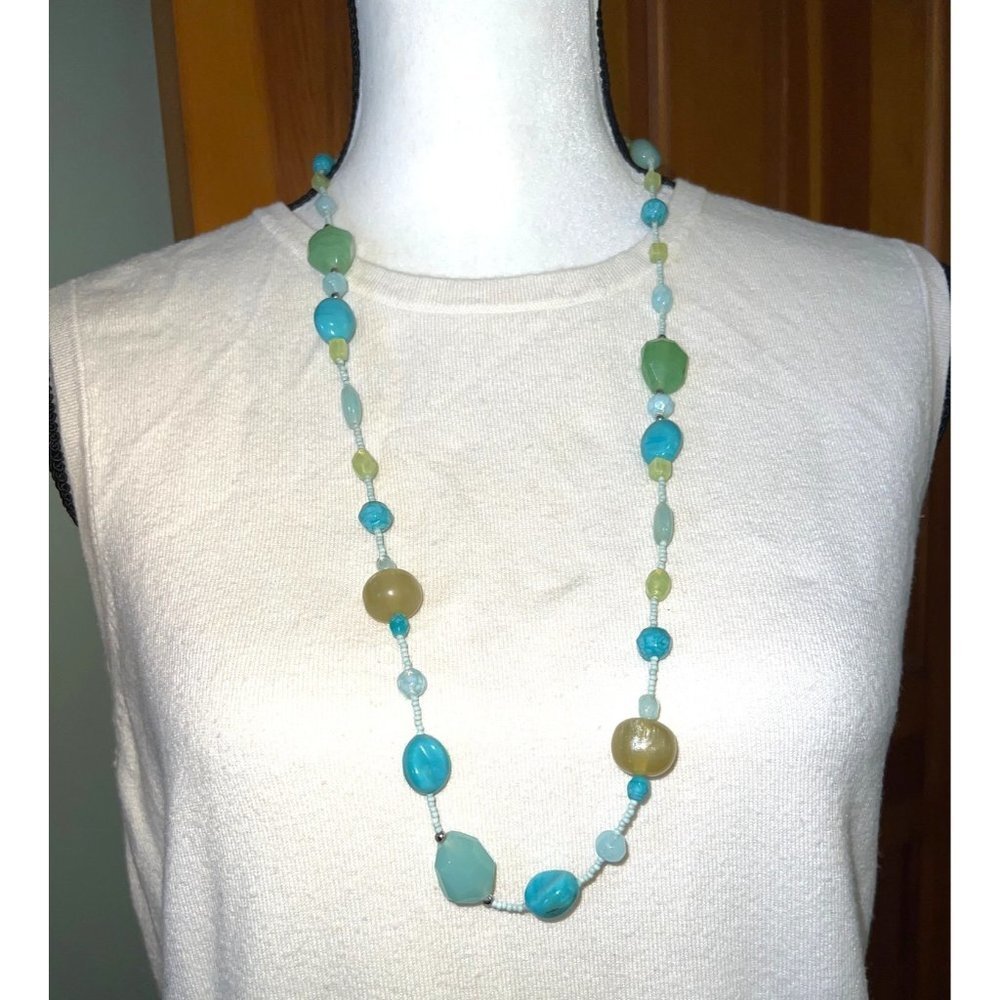 Artisan Blue and Green Quartz Necklace -- 32"